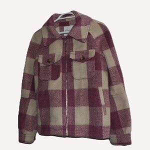 Avec Les Filles Anthropologie Plaid Zip Jacket Womens Size M in Rose and cream